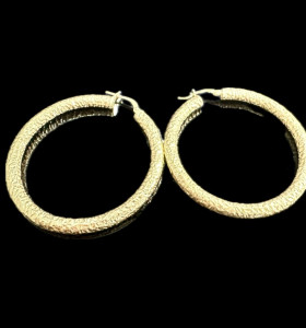 7-1-246579-1-Pendientes tipo aro rugoso de plata de ley 925 baño oro 18K, 3,2 cm 2