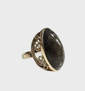 7-1-254054-1-14KAnillo cabujón marrón de oro 14K, T 25