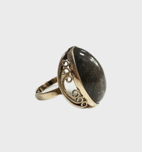 7-1-254054-1-14KAnillo cabujón marrón de oro 14K, T 25 2