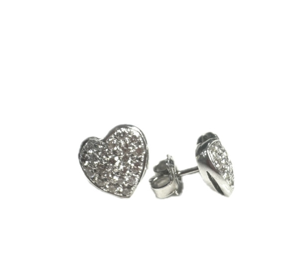 7-1-256895-4-Pendientes corazón de oro blanco con diamantes , L 1 cm
