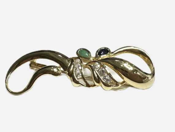 8-7-64504-2-Alfiler forma lazo con piedras de oro amarillo 18 K