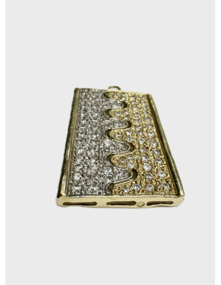 9-7-71288-2-Colgante rectangular circonitas de oro bicolor 18K