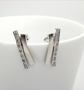 9-8-41773-5-Pendientes con circonitas de oro blanco 18K, L 2.4 cm 2