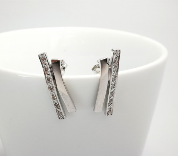 9-8-41773-7-Pendientes con circonitas de oro blanco 18K, L 2.4 cm