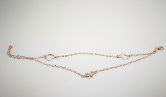 9-1-186811-2-Pulsera eslabones Corazones y Lazo piedras EBR 10111 Rosa