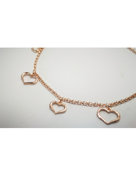 9-1-186800-2-Pulsera eslabones Corazones EBR 19312 Rosa plata