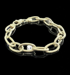 9-1-246519-1-Pulsera eslabones ovalados rayados de plata de ley 925 baño oro 18K