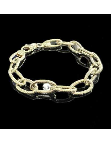 9-1-246519-1-Pulsera eslabones ovalados rayados de plata de ley 925 baño oro 18K