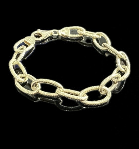 9-1-246519-1-Pulsera eslabones ovalados rayados de plata de ley 925 baño oro 18K 2