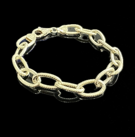 9-1-246519-2-Pulsera eslabones ovalados rayados de plata de ley 925 baño oro 18K