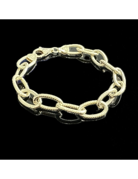 9-1-246519-2-Pulsera eslabones ovalados rayados de plata de ley 925 baño oro 18K