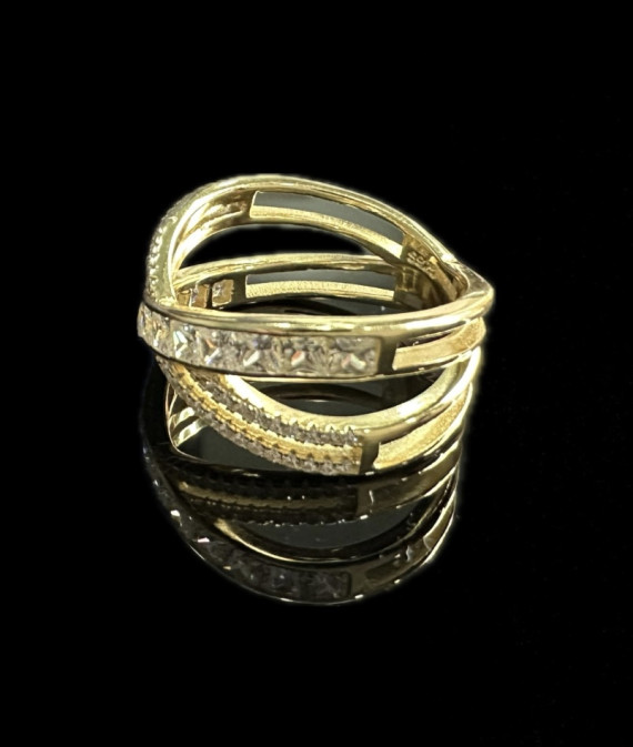 9-1-246719-3-Anillo cruzado doble piedras de plata de ley 925 baño oro 18K