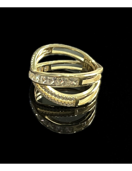 9-1-246719-3-Anillo cruzado doble piedras de plata de ley 925 baño oro 18K