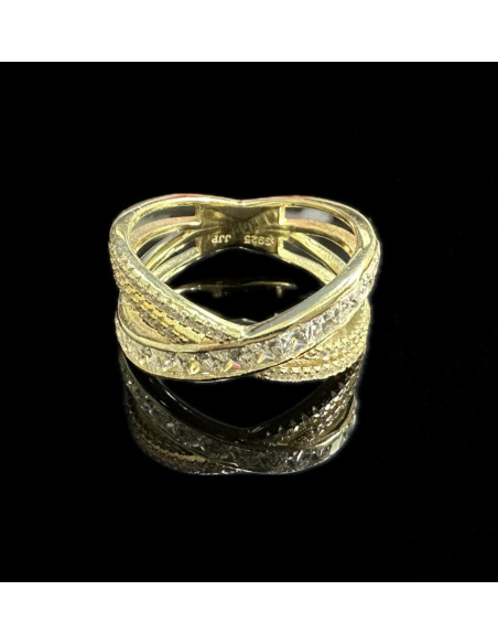 9-1-246719-4-Anillo cruzado doble piedras de plata de ley 925 baño oro 18K