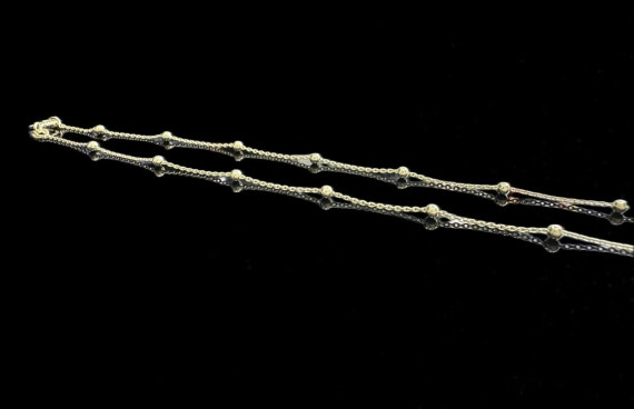 6-1-246535-3-Cadena fina bolitas de plata de ley 925 baño oro 18K, 50 cm 