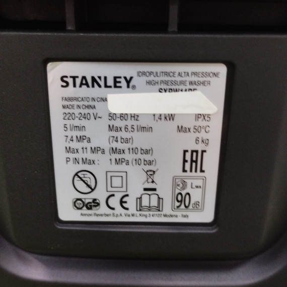 6-6-162701-2-Limpiadora Alta Presion Stanley SXPW14PE (sin Uso)