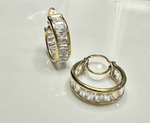 7-7-71286-2-Pendientes tipo aro con circonitas de oro amarillo 18K