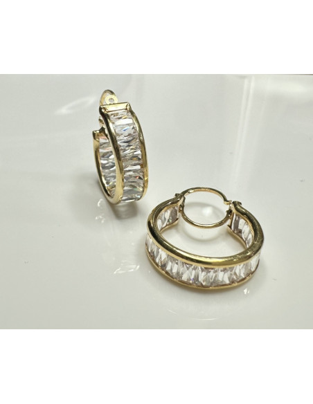 7-7-71286-2-Pendientes tipo aro con circonitas de oro amarillo 18K