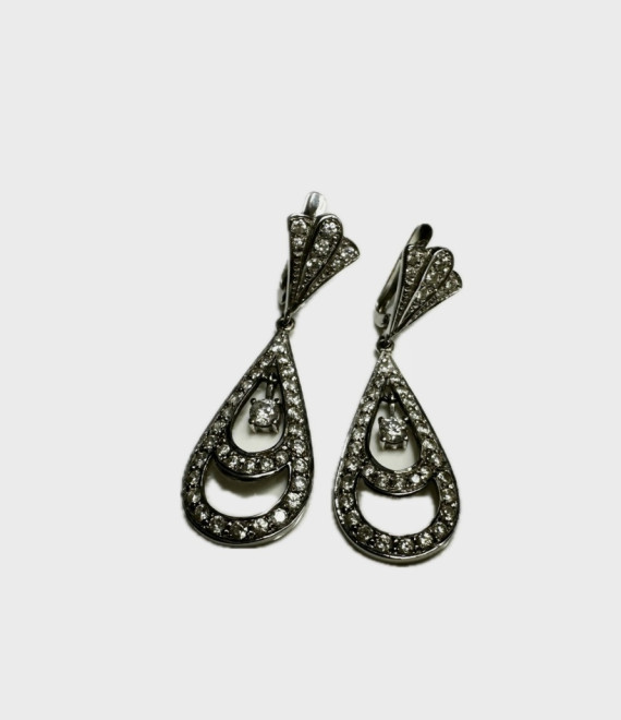 7-7-73238-2-Pendientes tipo Yanes con circoniras de oro blanco 18K