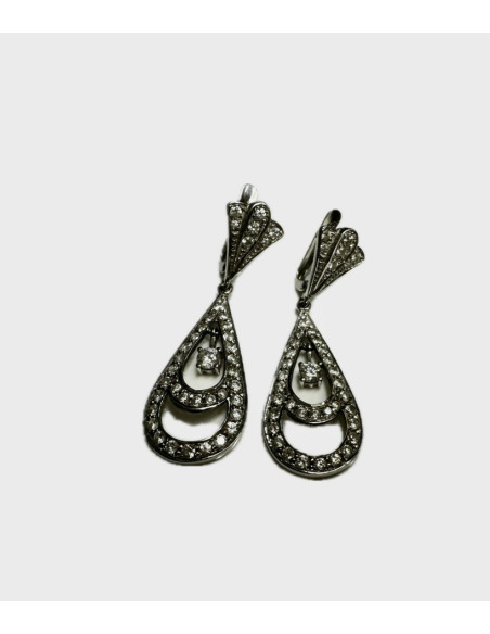 7-7-73238-2-Pendientes tipo Yanes con circoniras de oro blanco 18K