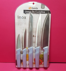 8-8-67585-1-Set Cuchillos Cocina INOX 5 piezas de acero inox. Azul (Nuevo) 