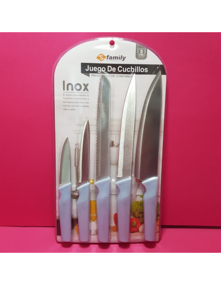 8-8-67586-1-Set Cuchillos Cocina INOX 5 piezas de acero inox. Azul (Nuevo) 