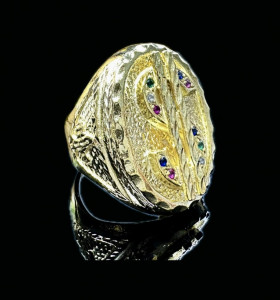 1-1-149895-4-Anillo plata bañado en oro 18K dolar ovalado piedras T.30 2