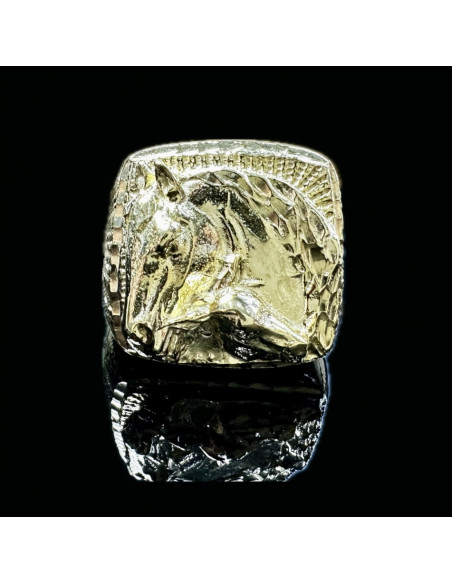 1-1-149907-4-Anillo sello plata bañado en oro 18K cuadrado caballo