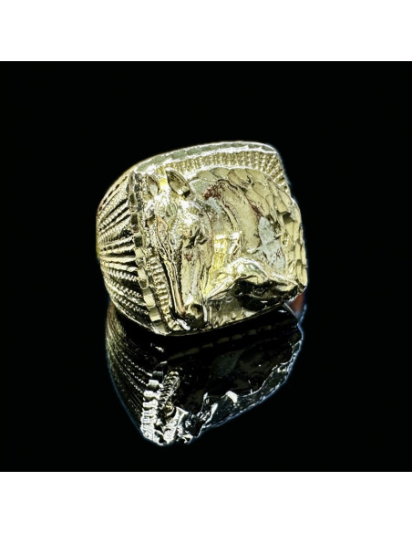 1-1-149907-5-Anillo sello plata bañado en oro 18K cuadrado caballo