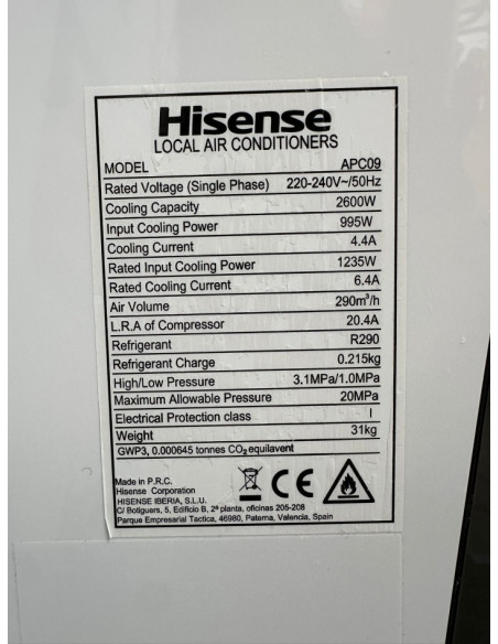 9-9-72158-4-Aire Acondicionado Hisense APC09 2236 Frigorías