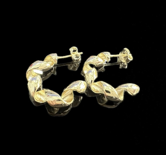 1-1-246617-2-Pendientes tipo aro redondo greca de plata de ley 925 baño oro 18K, 2,8 cm
