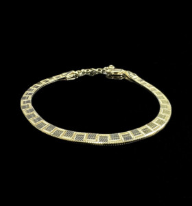 1-1-246494-1-Pulsera plana cuadros de plata de ley 925 baño oro 18K