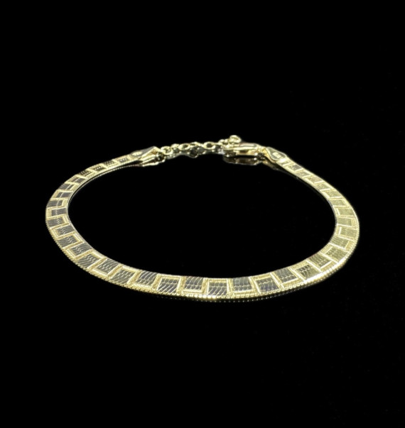 1-1-246494-1-Pulsera plana cuadros de plata de ley 925 baño oro 18K