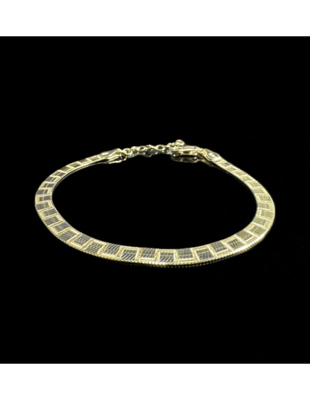 1-1-246494-1-Pulsera plana cuadros de plata de ley 925 baño oro 18K