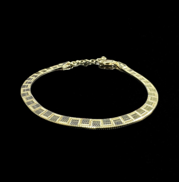 1-1-246494-2-Pulsera plana cuadros de plata de ley 925 baño oro 18K