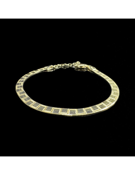 1-1-246494-2-Pulsera plana cuadros de plata de ley 925 baño oro 18K