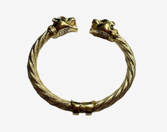 1-1-262476-2-14KPulsera cabeza de pantera con rubíes de oro amarillo 14K