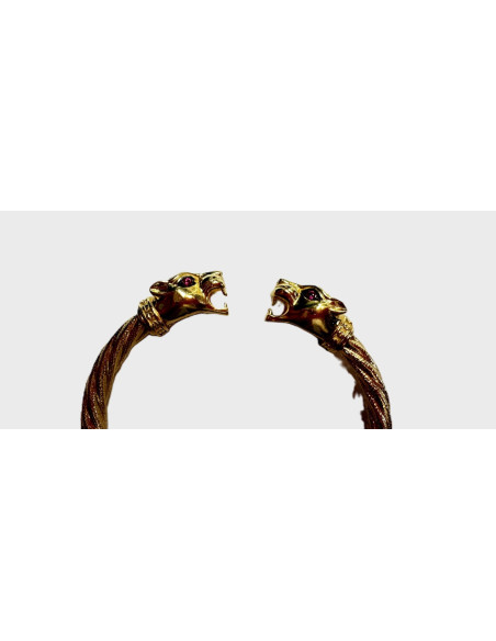 1-1-262476-3-14KPulsera cabeza de pantera con rubíes de oro amarillo 14K