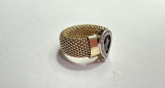 7-1-255416-2-14KAnillo piedra azul flexible de oro amarillo 14K, T 14