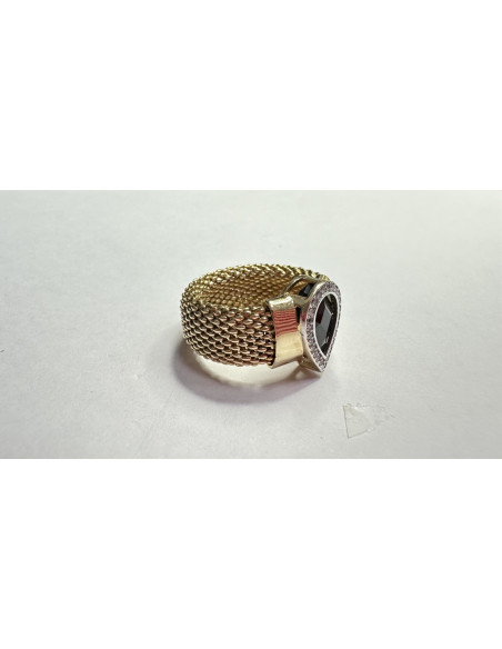 7-1-255416-2-14KAnillo piedra azul flexible de oro amarillo 14K, T 14