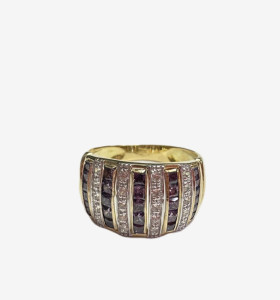 9-1-264751-1-Anillo de oro amarillo 18K con circonitas lila y transparente, T 16