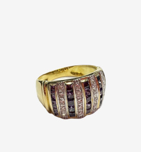 9-1-264751-1-Anillo de oro amarillo 18K con circonitas lila y transparente, T 16 2