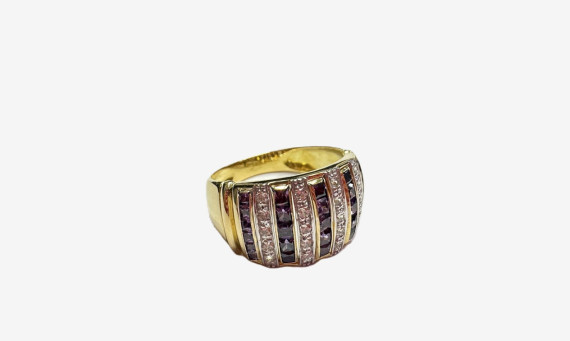 9-1-264751-2-Anillo de oro amarillo 18K con circonitas lila y transparente, T 16