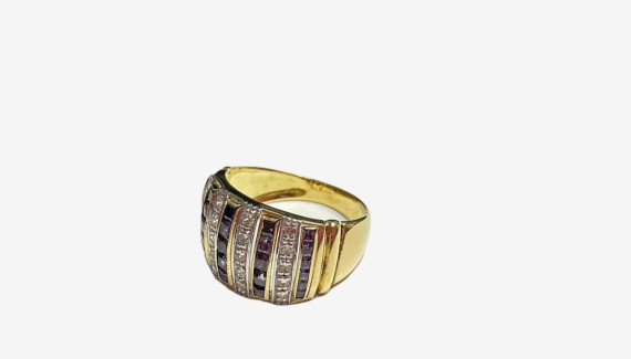 9-1-264751-4-Anillo de oro amarillo 18K con circonitas lila y transparente, T 16