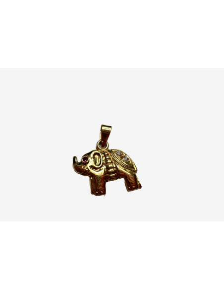 9-1-264741-1-Colgante de elefante con piedras de oro amarillo 18K, L 1.48cm