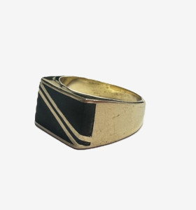 1-8-70748-1-14KAnillo tipo sello con resina negra de oro amarillo 14K 2