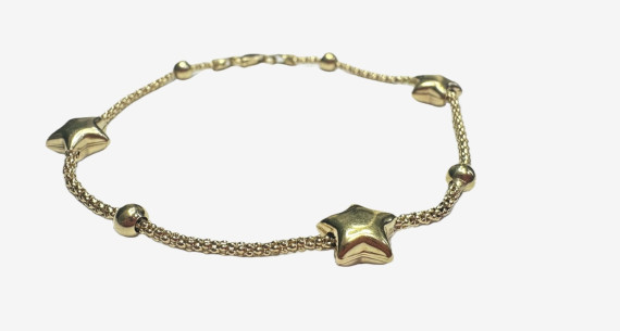 1-7-82305-2-Pulsera cordón estrellas de oro amarillo 18K, L 18cm