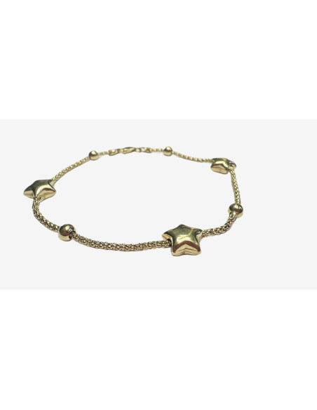1-7-82305-2-Pulsera cordón estrellas de oro amarillo 18K, L 18cm