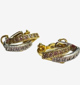 7-1-260929-1-Pendientes con piedras de oro bicolor 18K, L 1.5cm