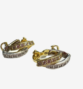 7-1-260929-1-Pendientes con piedras de oro bicolor 18K, L 1.5cm 2